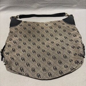 Dooney & Bourke Vintage 90's Black Grey Large Tote Monogram Signature Canvas